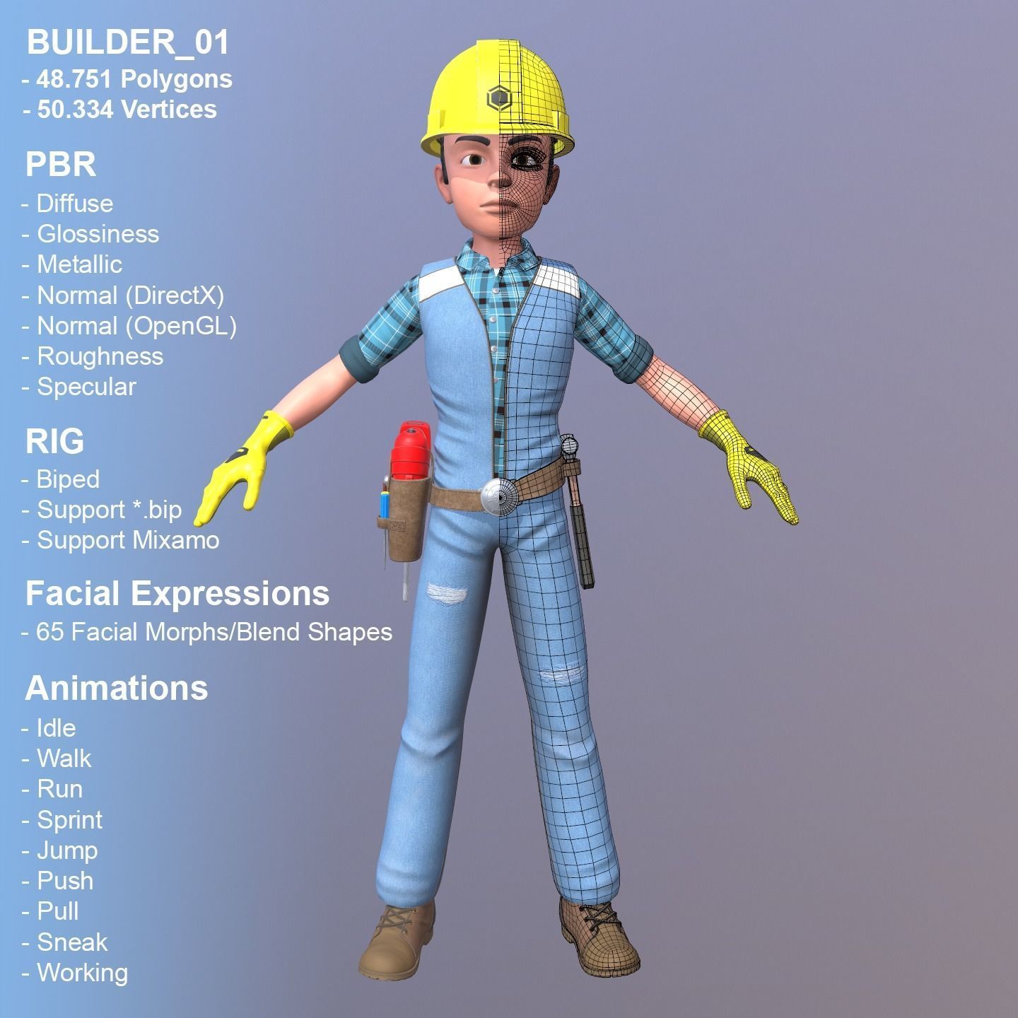 Builder construction worker Low-poly 3D model_2