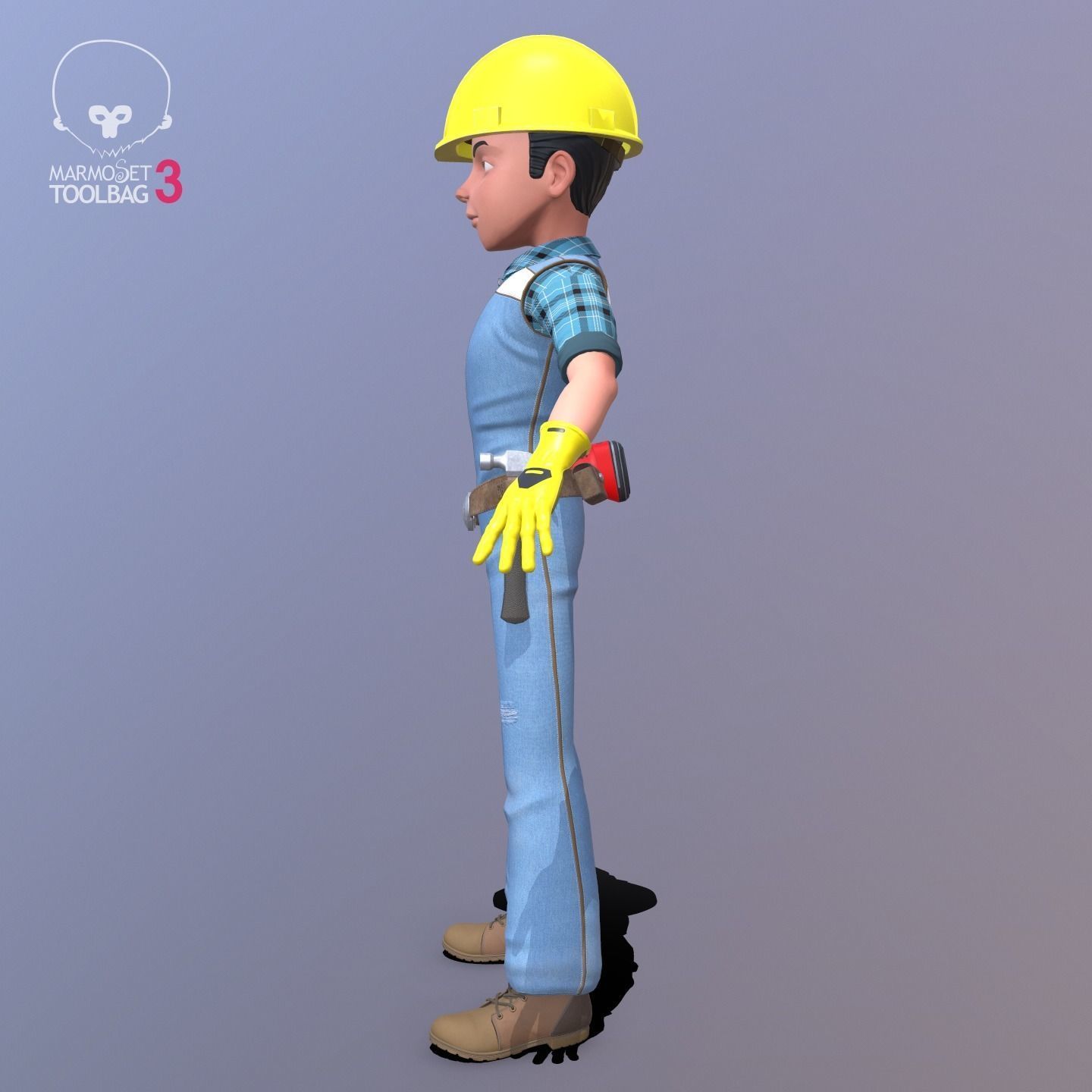 Builder construction worker Low-poly 3D model_17