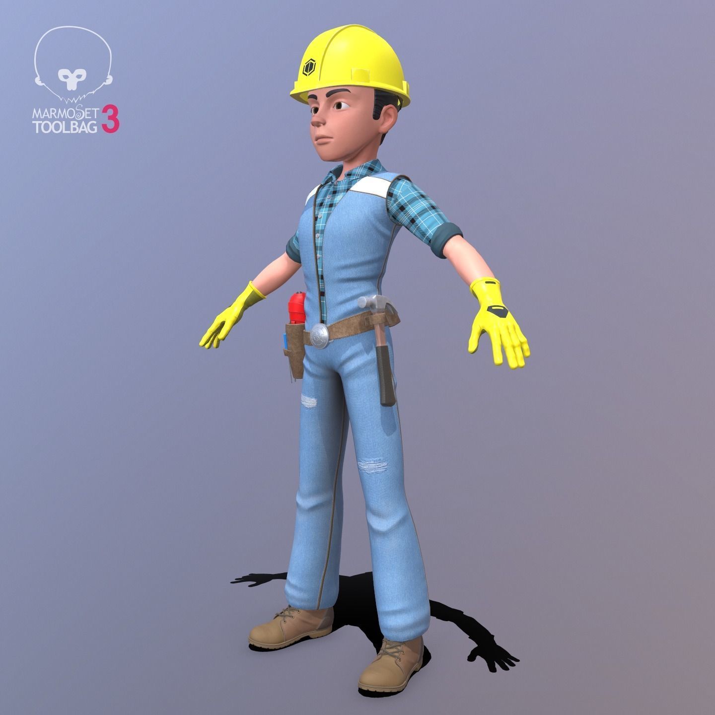 Builder construction worker Low-poly 3D model_19