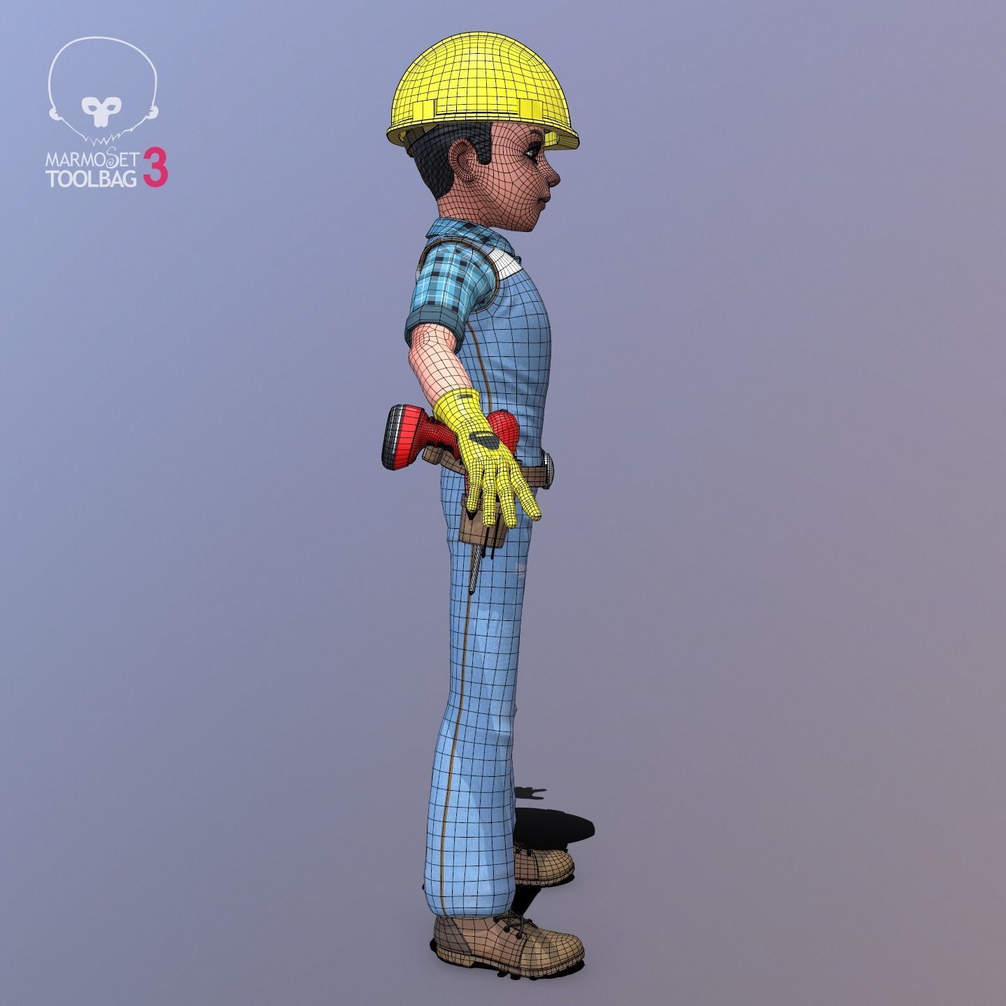 Builder construction worker Low-poly 3D model_10