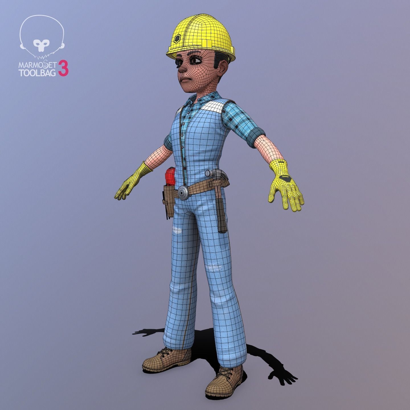 Builder construction worker Low-poly 3D model_20