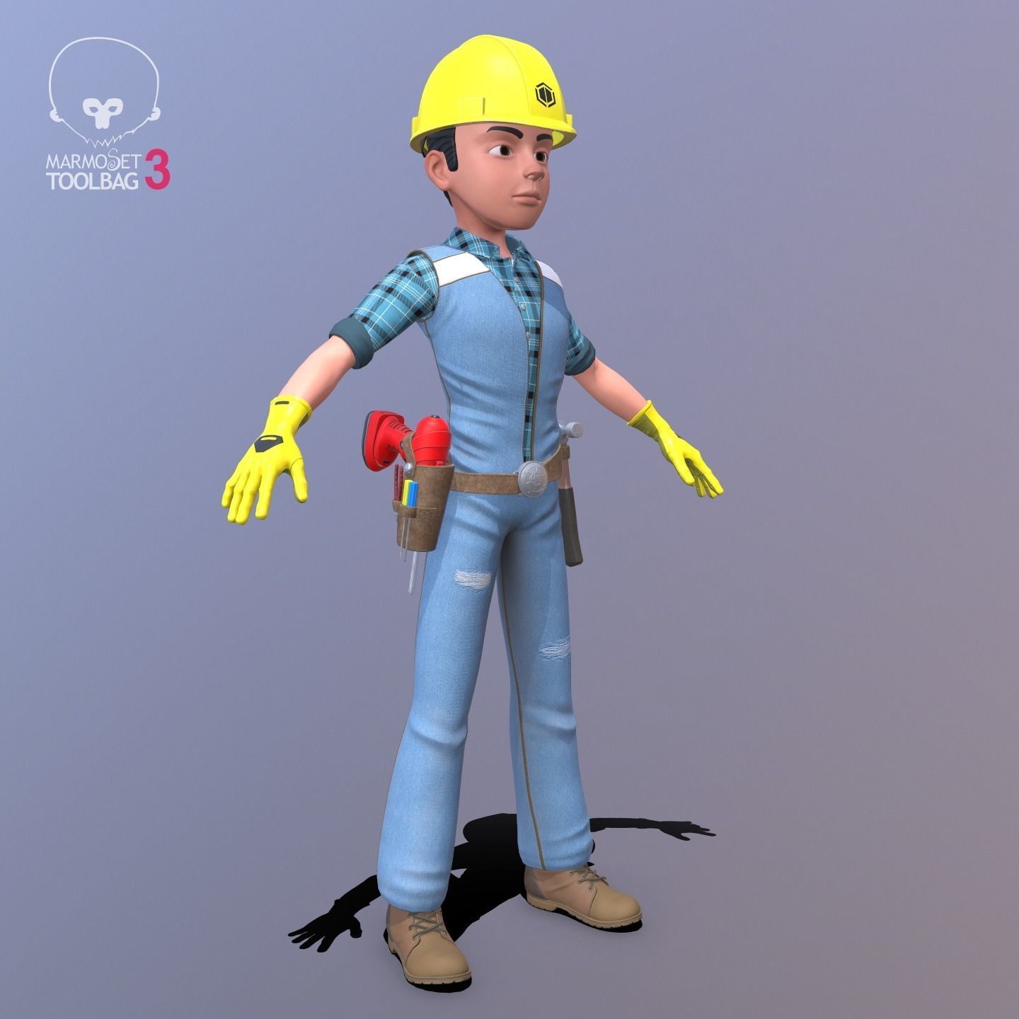 Builder construction worker Low-poly 3D model_7