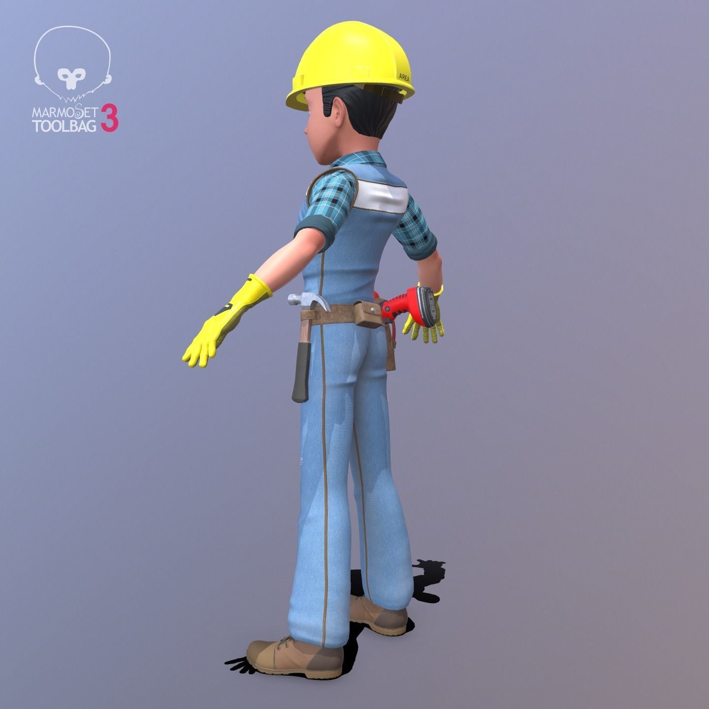Builder construction worker Low-poly 3D model_15