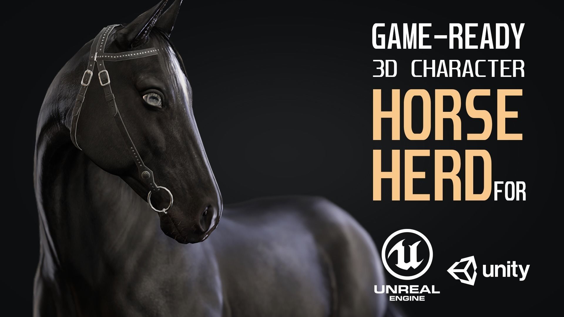 Horse Herd - Low poly animated game-ready Horse and  control rig Low-poly 3D model_3