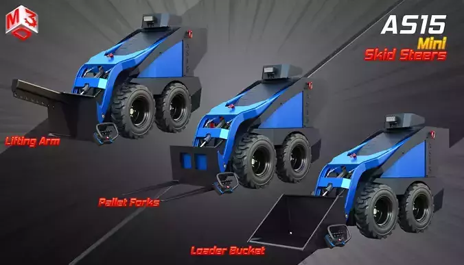 AS15 - Mini Skid Steers 3 in 1 3D Model Collection
