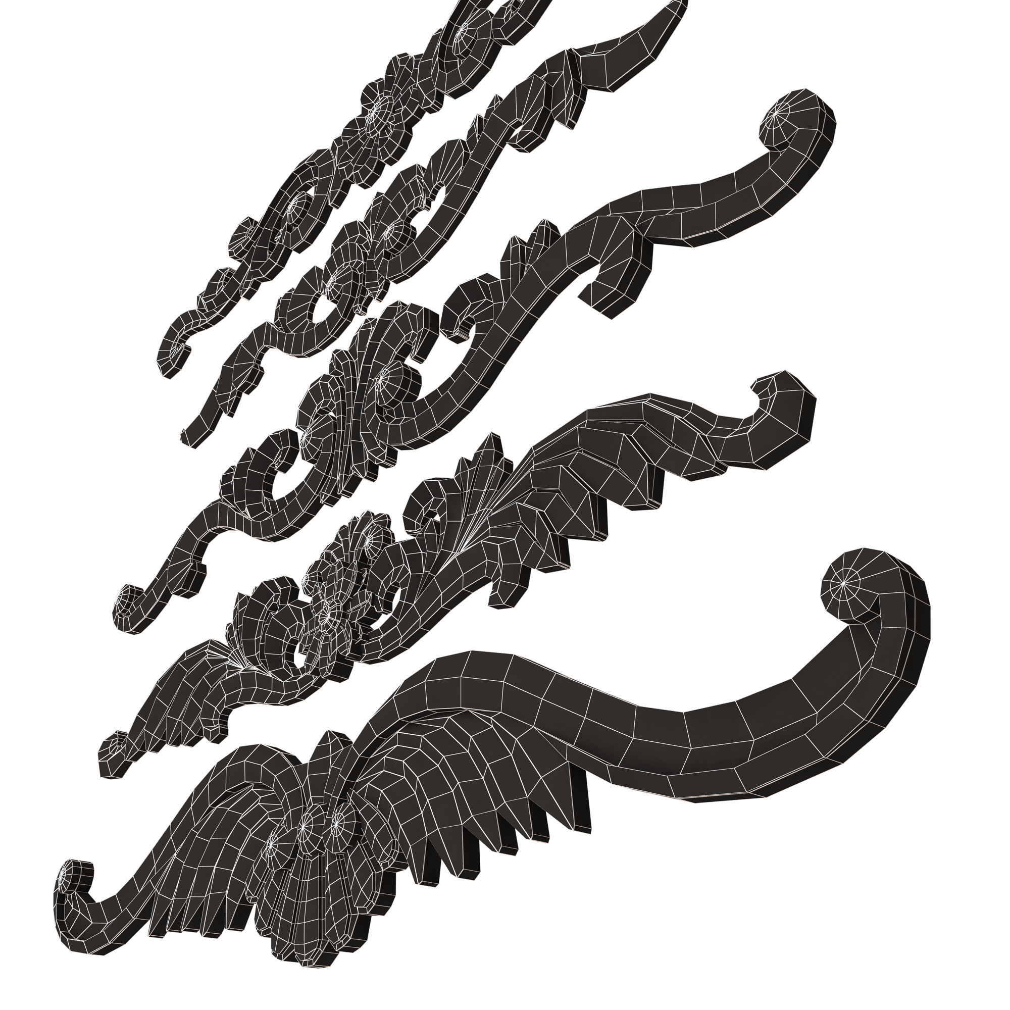 Carved Plaster Molding Decoration 025 Low-poly 3D model_16