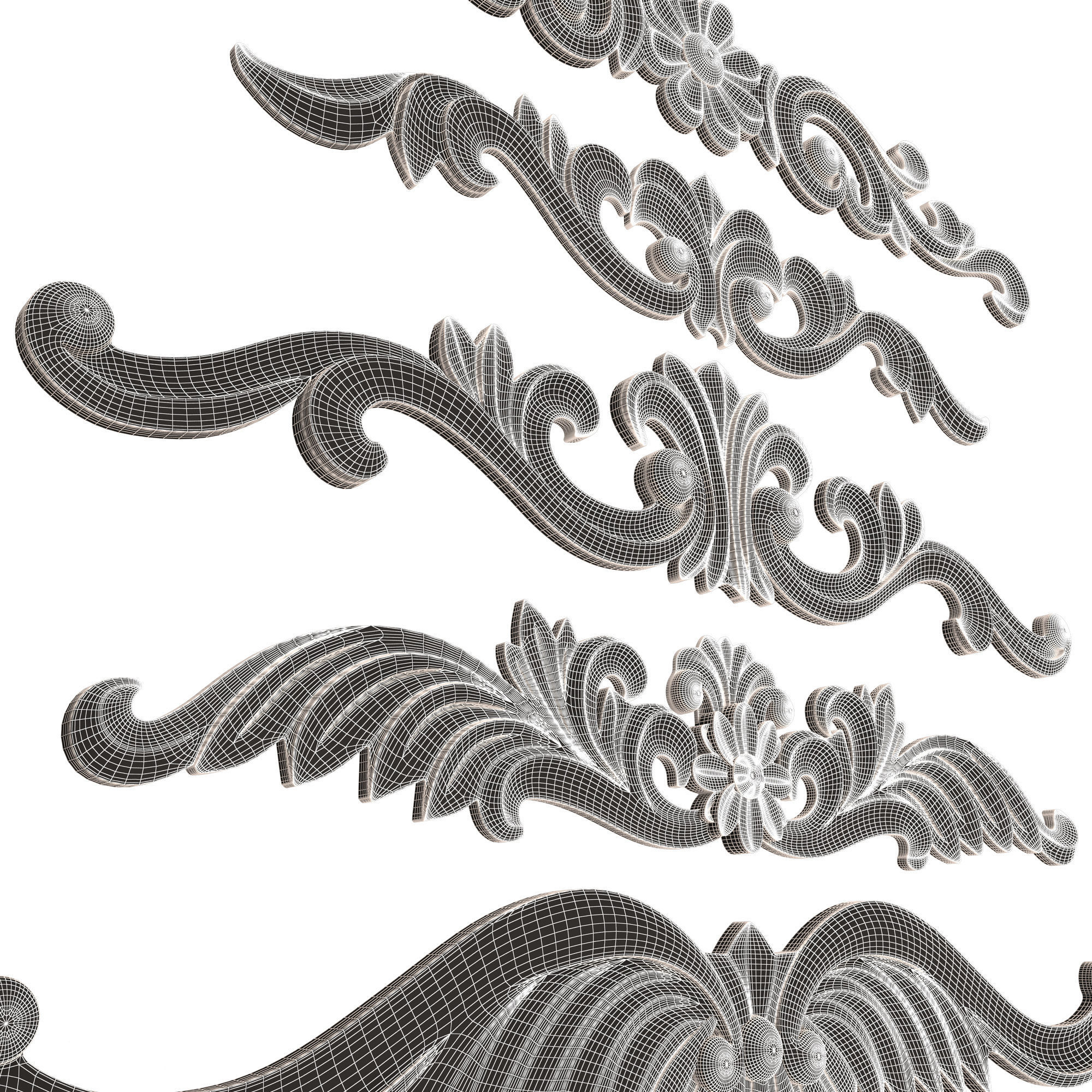 Carved Plaster Molding Decoration 025 Low-poly 3D model_9