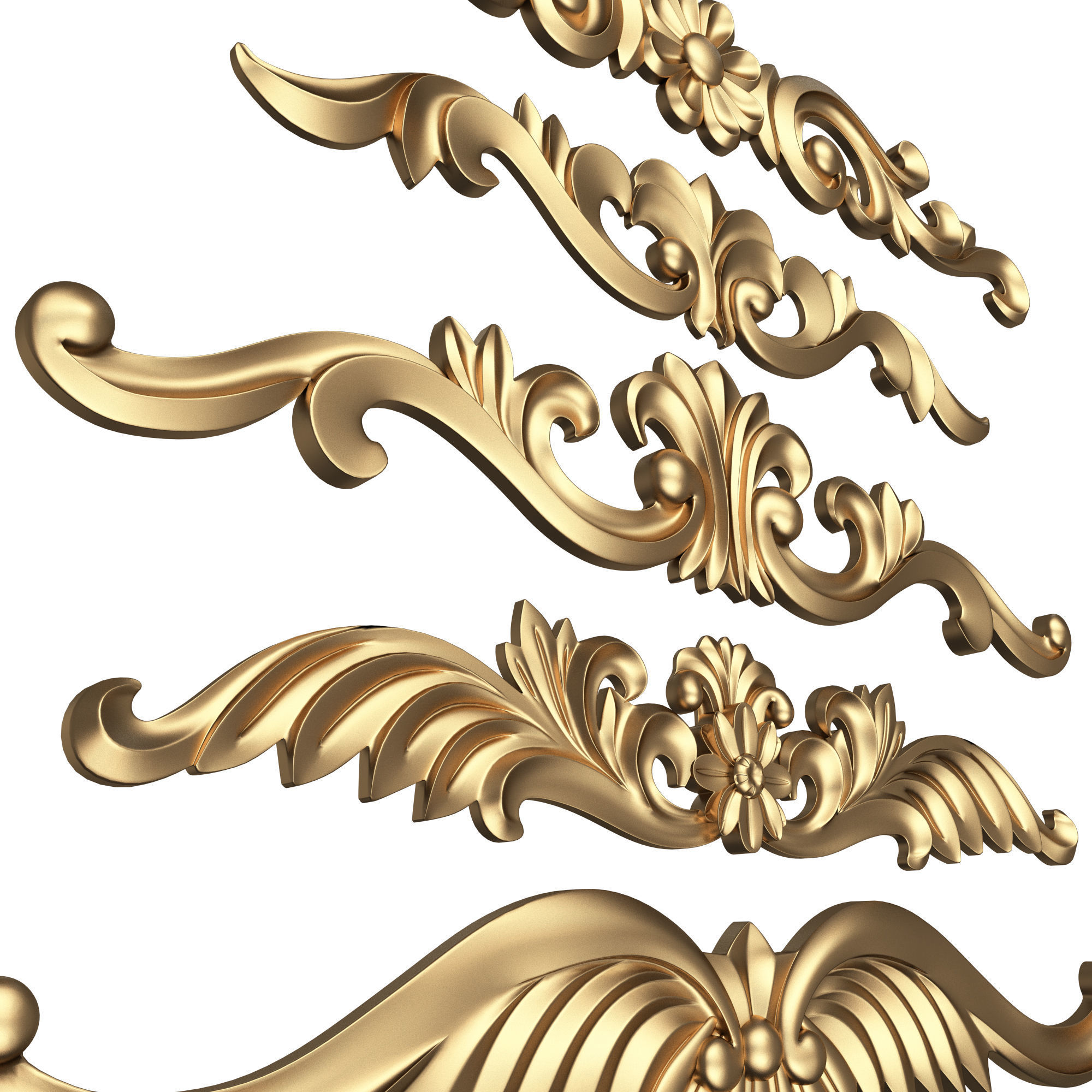 Carved Plaster Molding Decoration 025 Low-poly 3D model_3