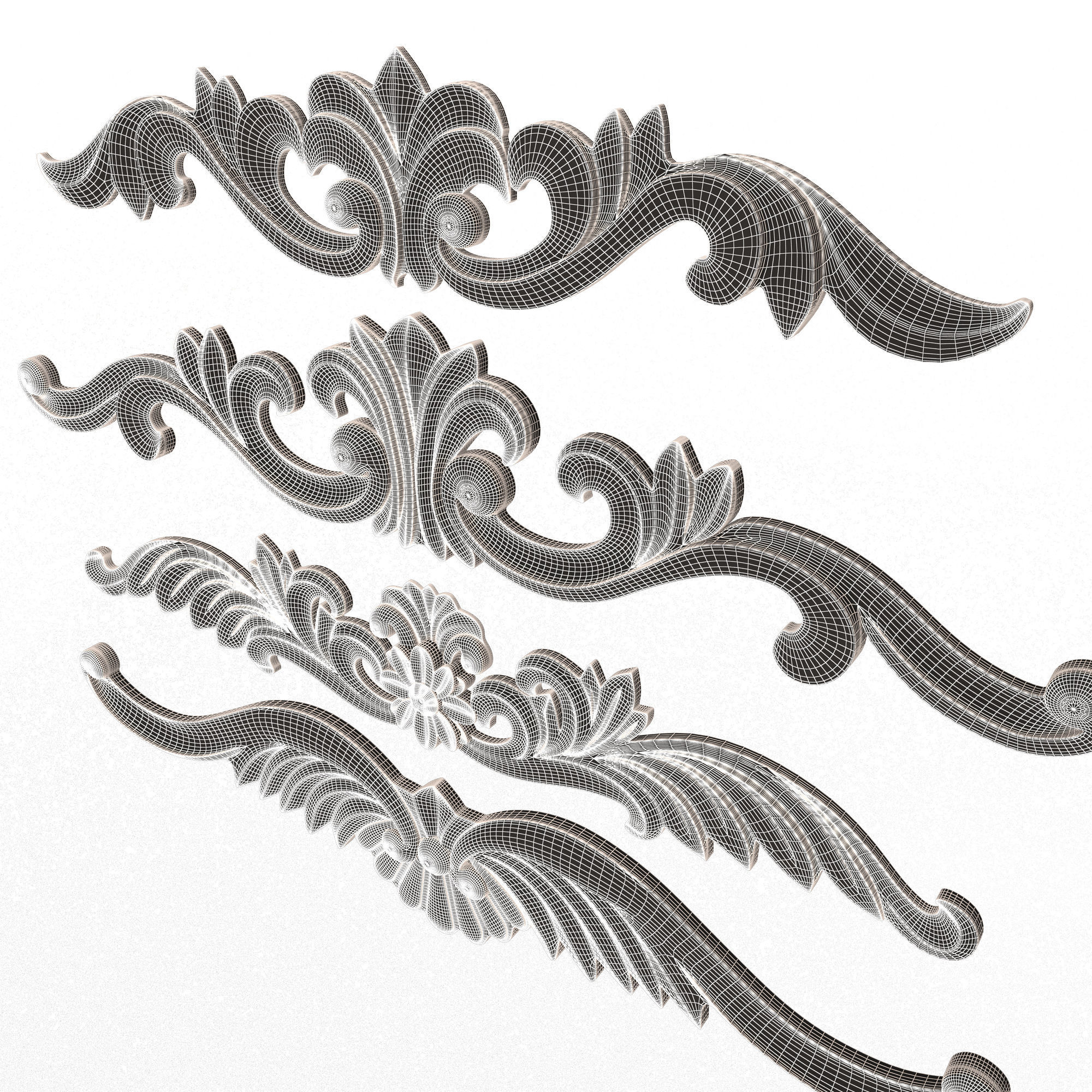 Carved Plaster Molding Decoration 025 Low-poly 3D model_8