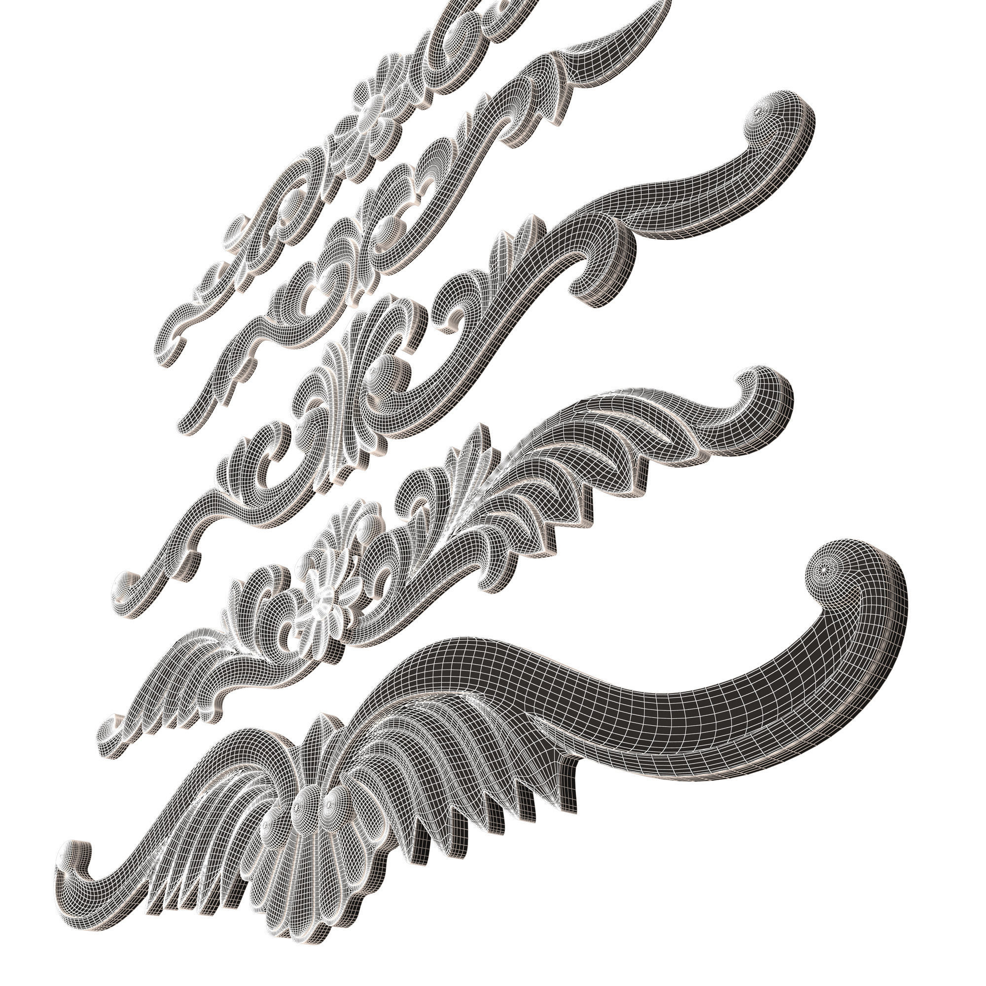 Carved Plaster Molding Decoration 025 Low-poly 3D model_10