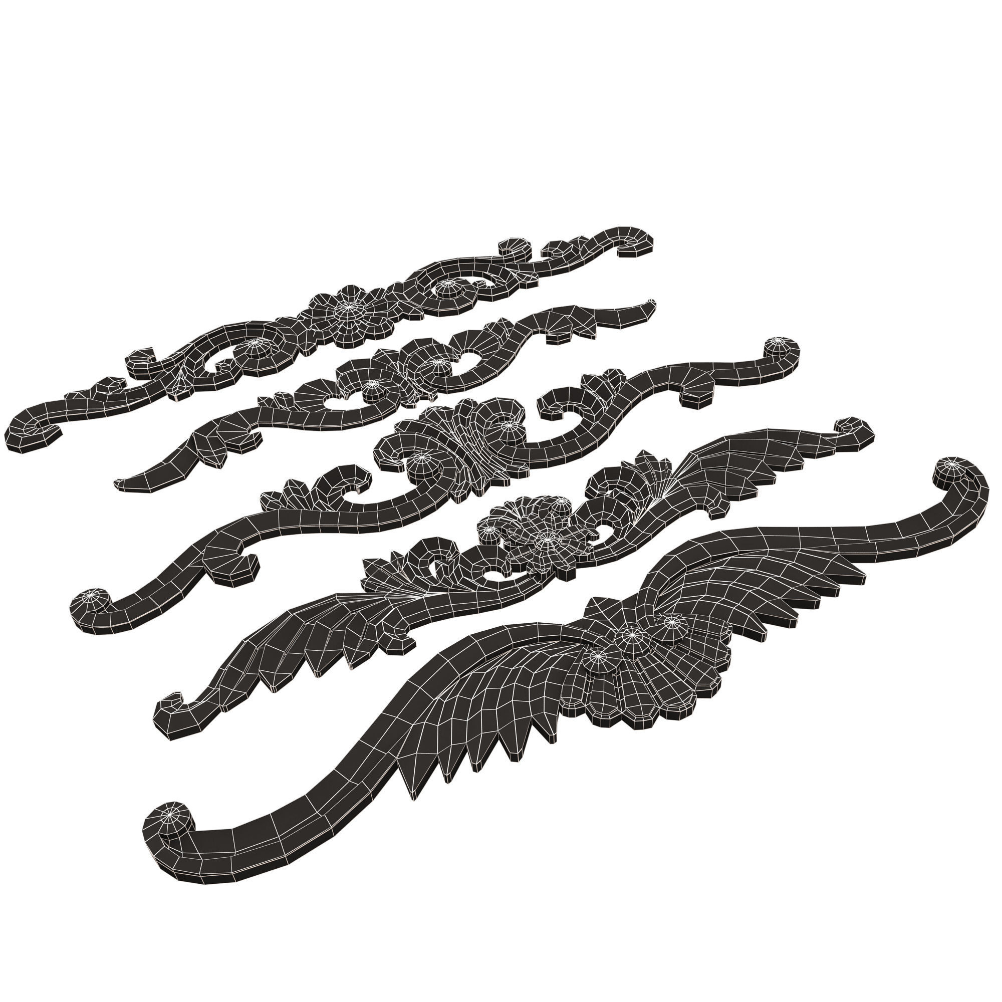 Carved Plaster Molding Decoration 025 Low-poly 3D model_17