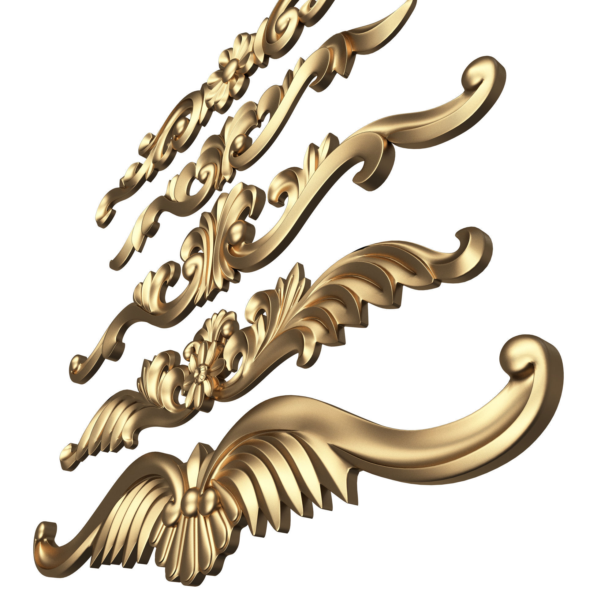 Carved Plaster Molding Decoration 025 Low-poly 3D model_4