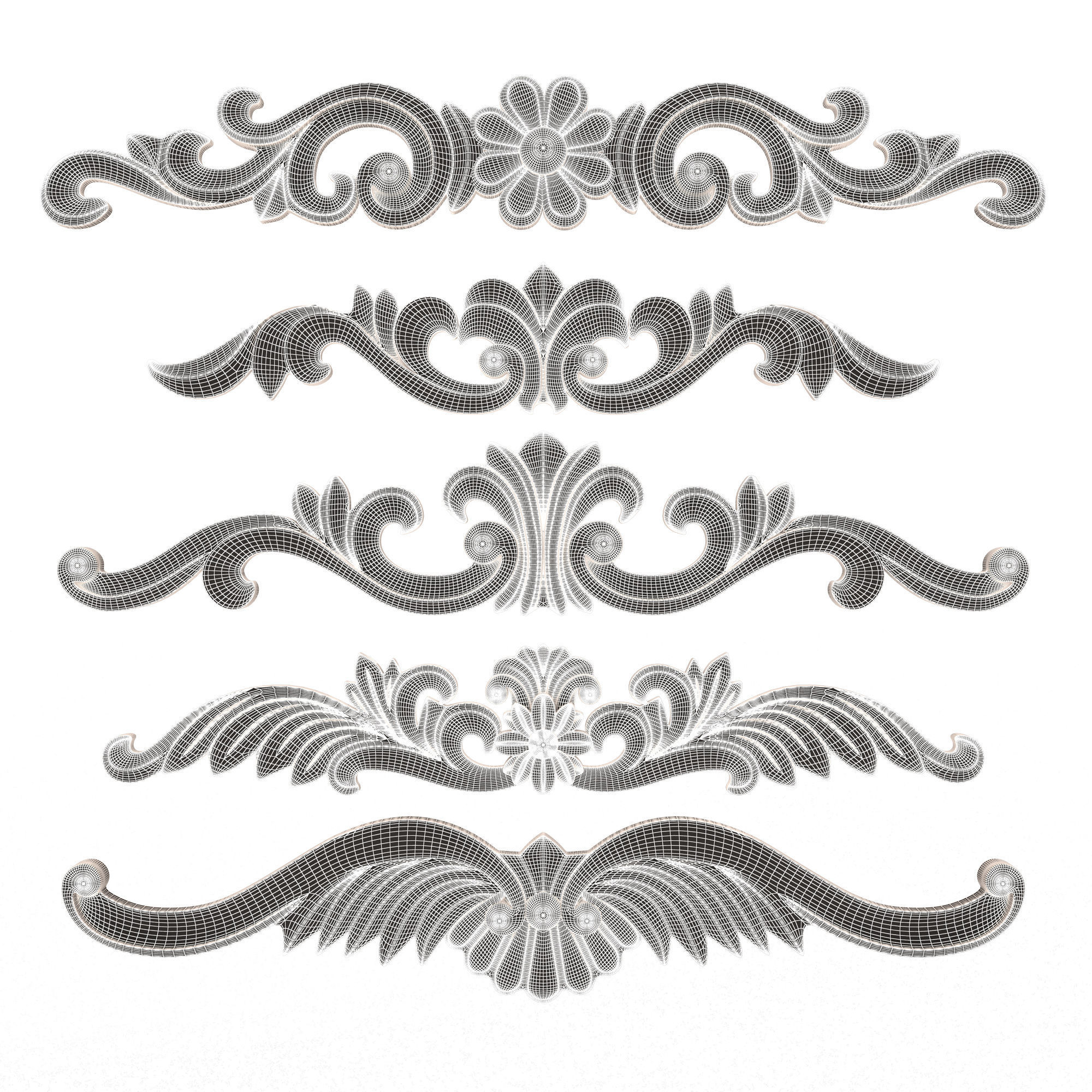 Carved Plaster Molding Decoration 025 Low-poly 3D model_6