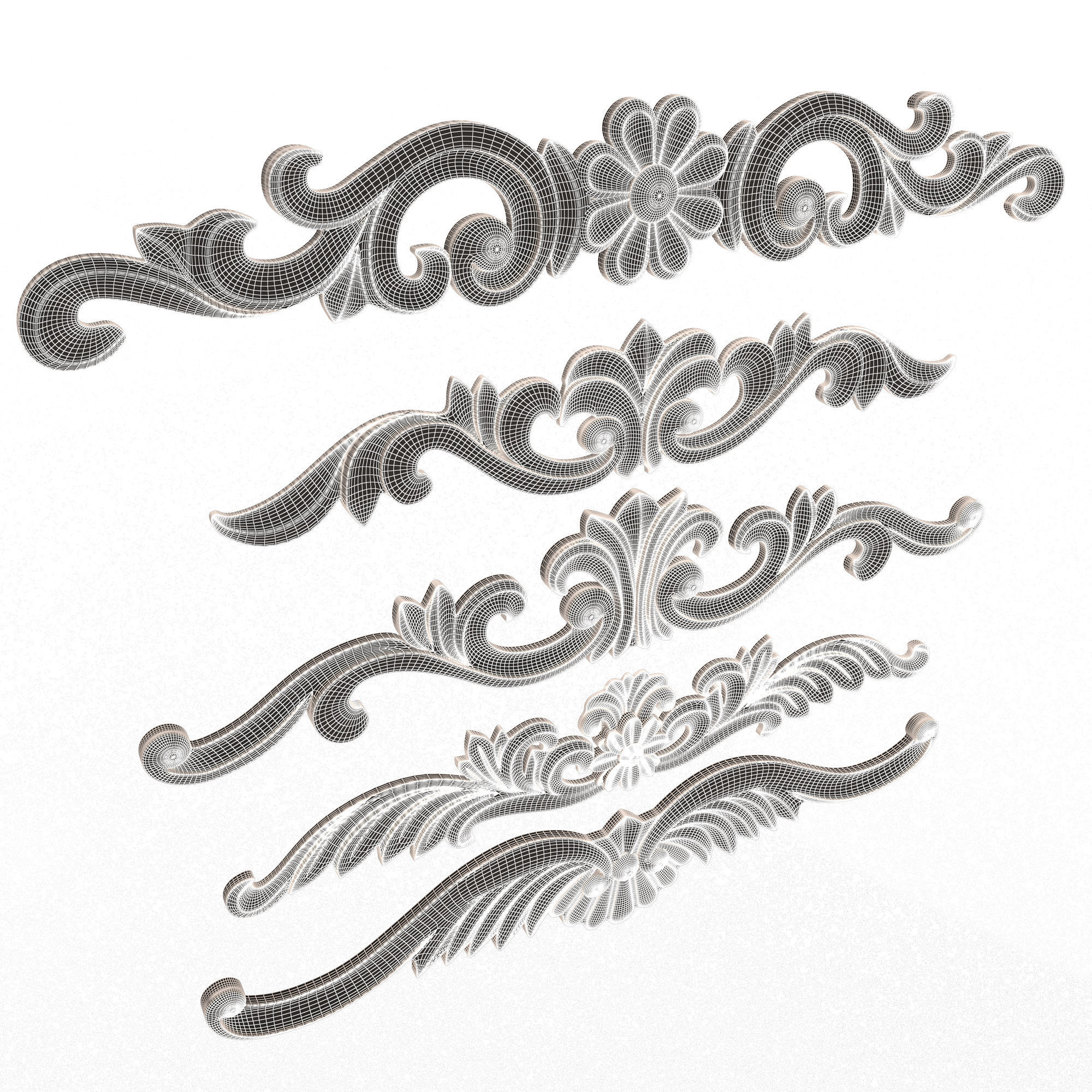 Carved Plaster Molding Decoration 025 Low-poly 3D model_7