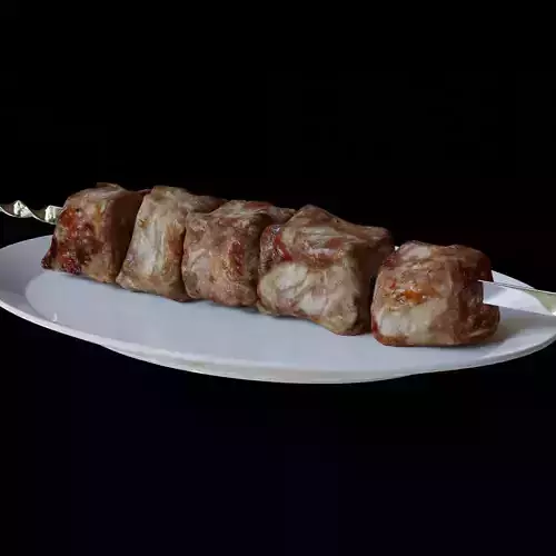 Barbeque skewered meat on plate 3D model