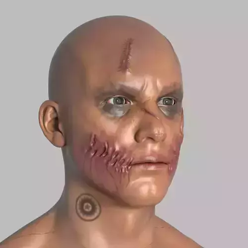 Maniac bald man with eyes