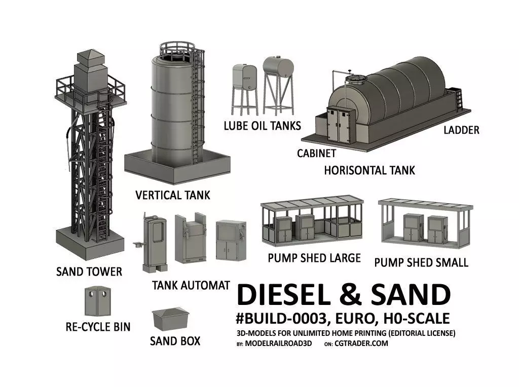 BUILD-0003 Diesel and Sand set H0-scale 3D print model_0