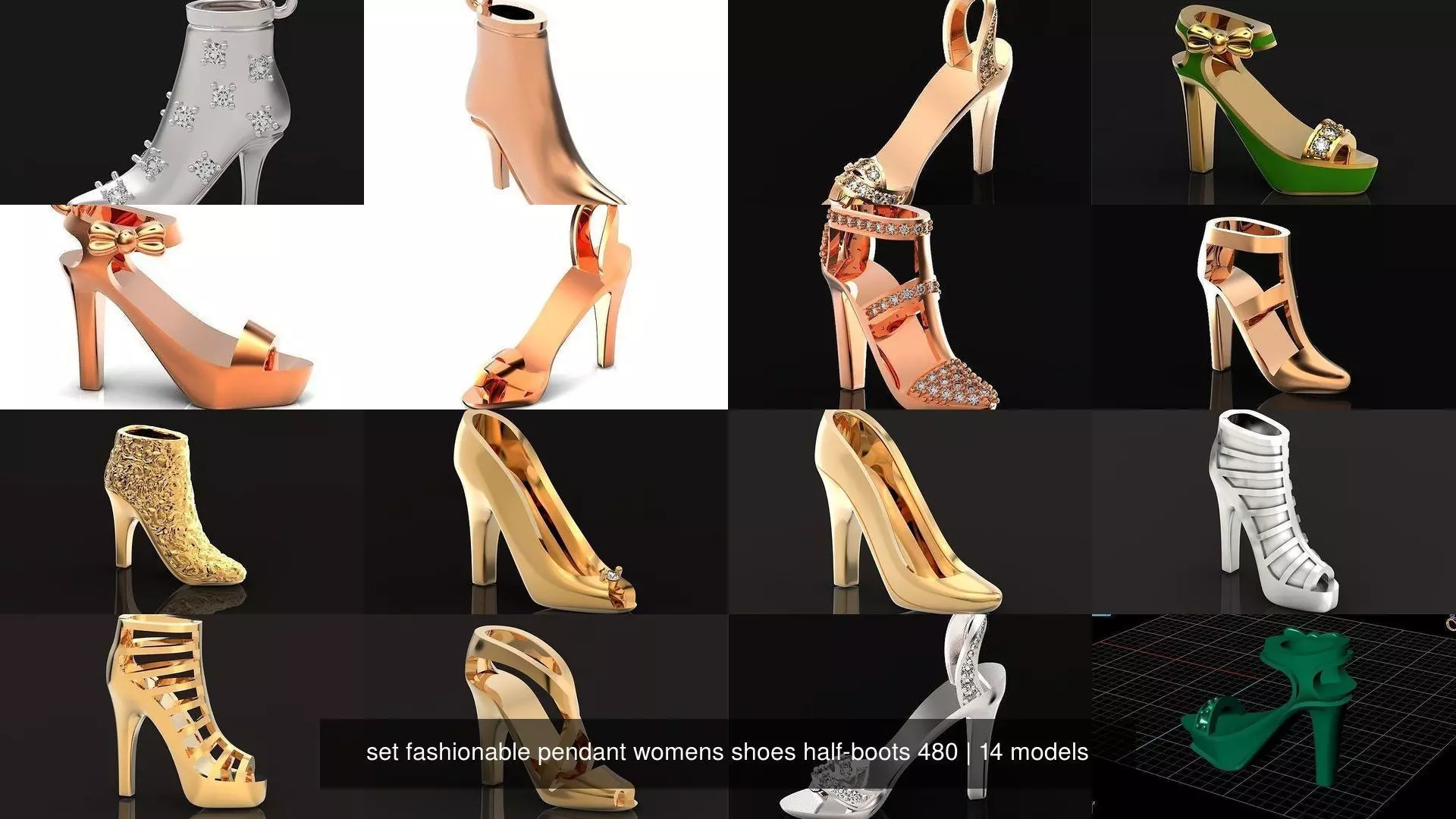 set fashionable pendant womens shoes half-boots 480 3D Model Collection_1