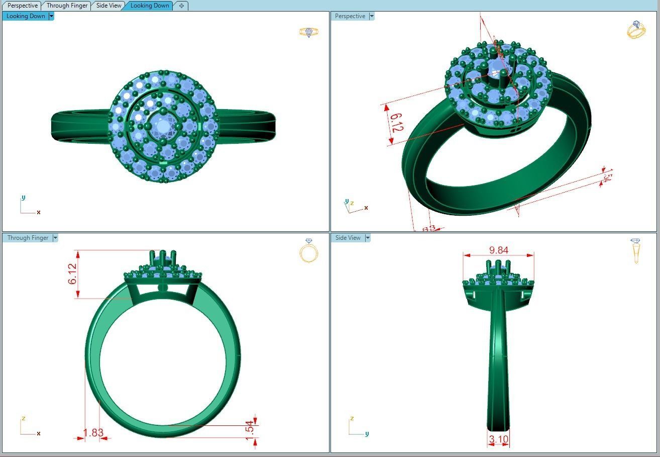 Ring394 gold ring with diamonds in center 3D print model_5