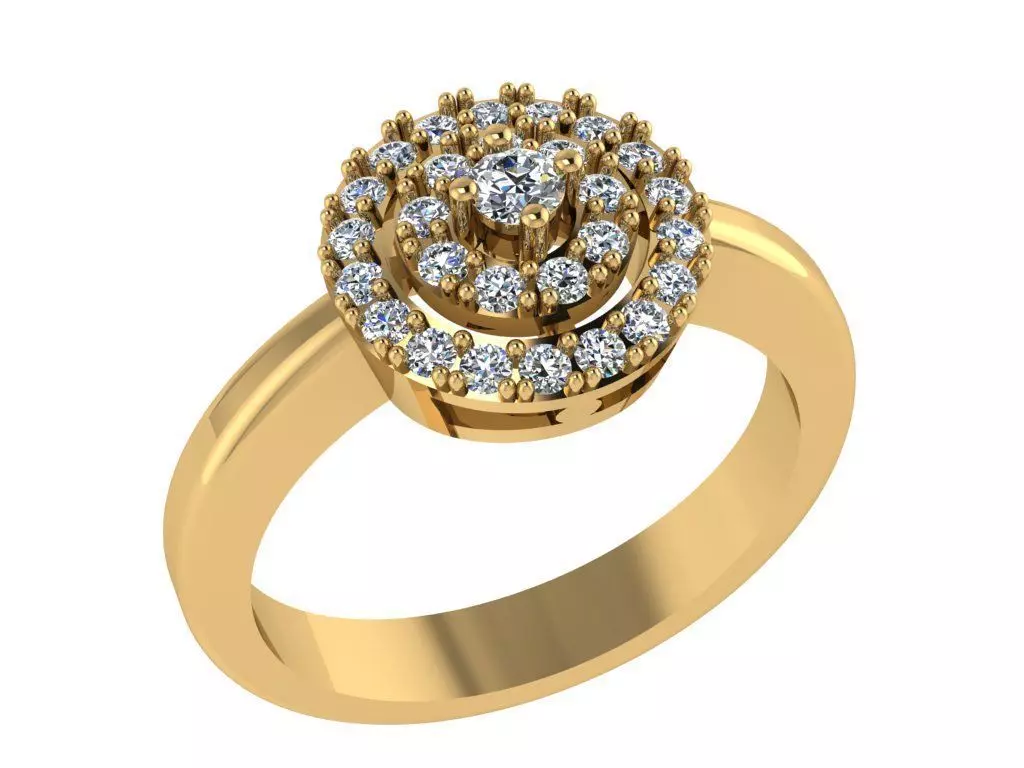 Ring394 gold ring with diamonds in center 3D print model_0