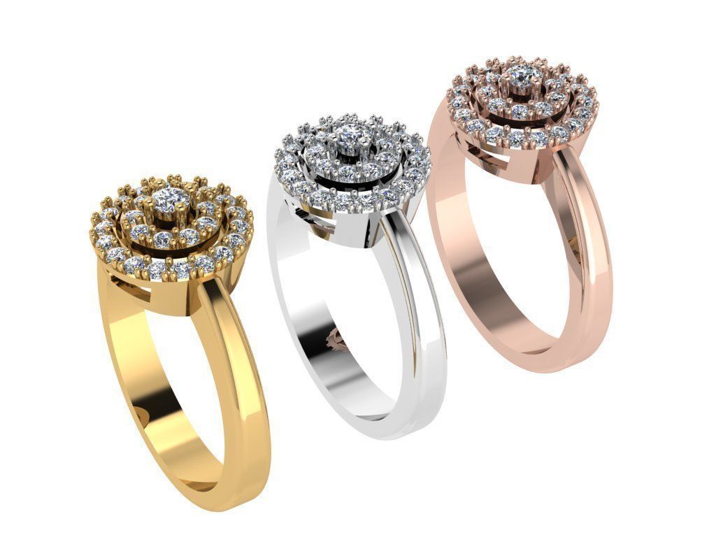 Ring394 gold ring with diamonds in center 3D print model_4