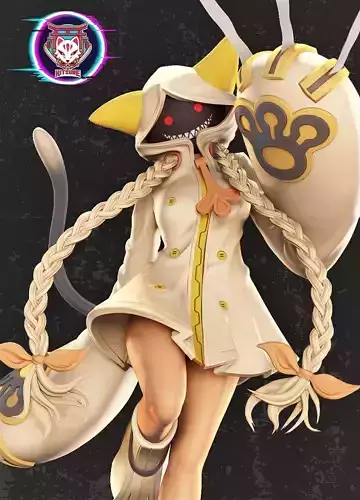 Taokaka female character wearing outfit and holding sword 3D print model