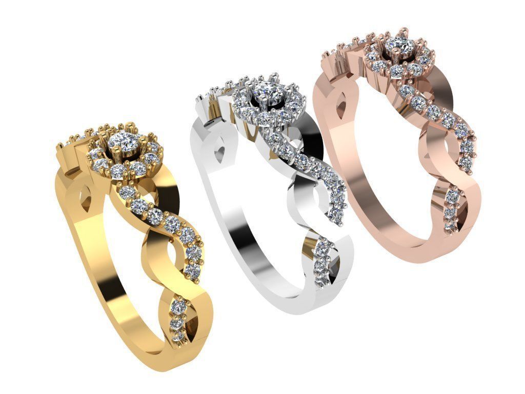 Ring397 gold engagement ring with diamonds 3D print model_4