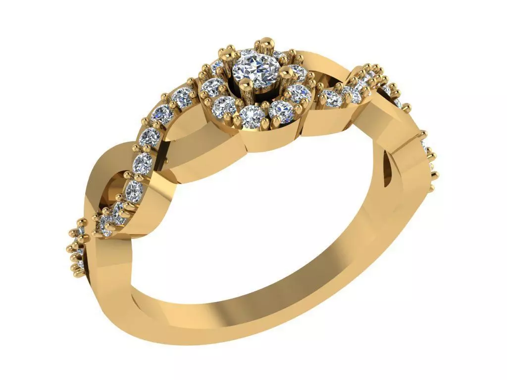 Ring397 gold engagement ring with diamonds 3D print model_0