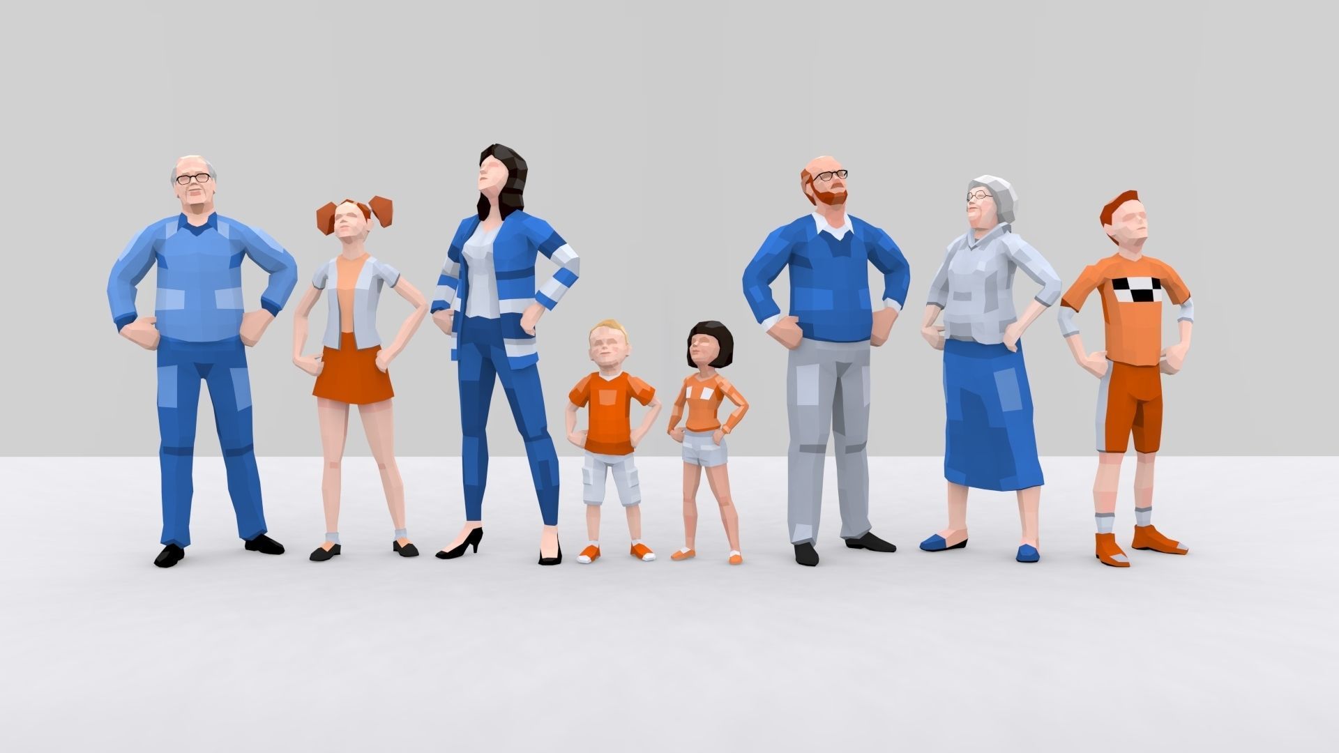 Low Poly Family Characters with Easy Texture Customization Low-poly 3D model_4