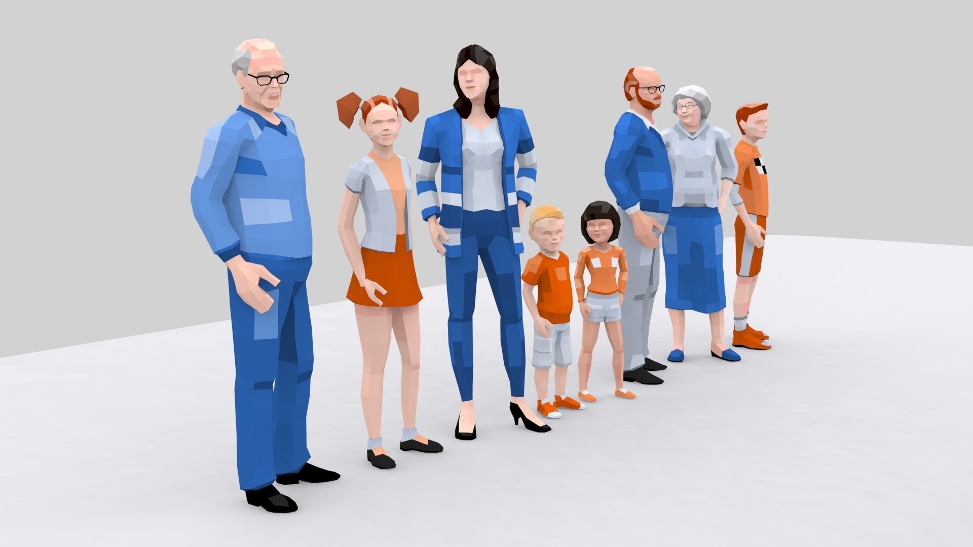 Low Poly Family Characters with Easy Texture Customization Low-poly 3D model_5