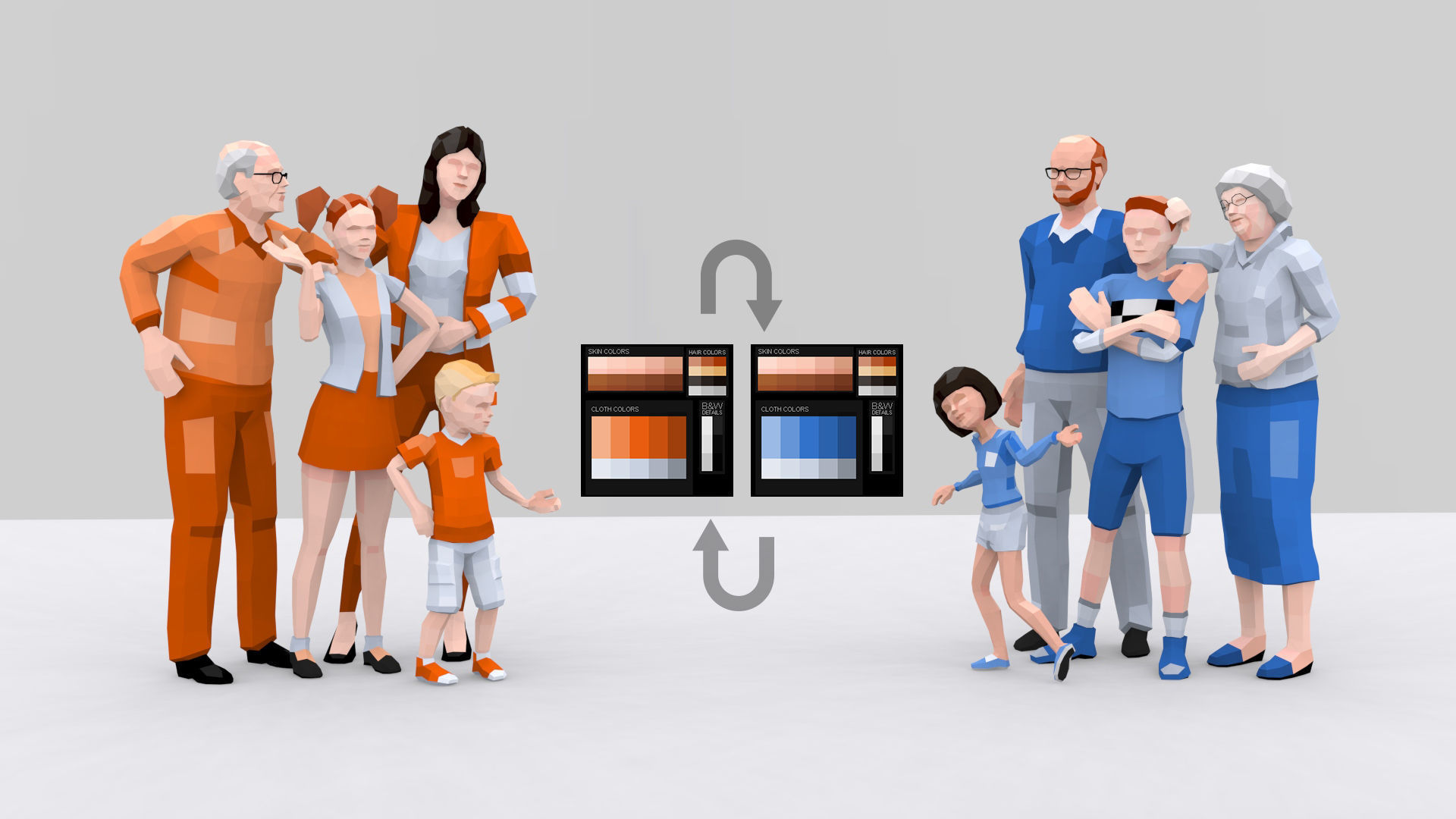 Low Poly Family Characters with Easy Texture Customization Low-poly 3D model_2