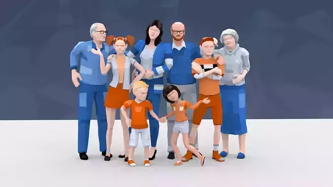 Low Poly Family Characters with Easy Texture Customization Low-poly 3D model