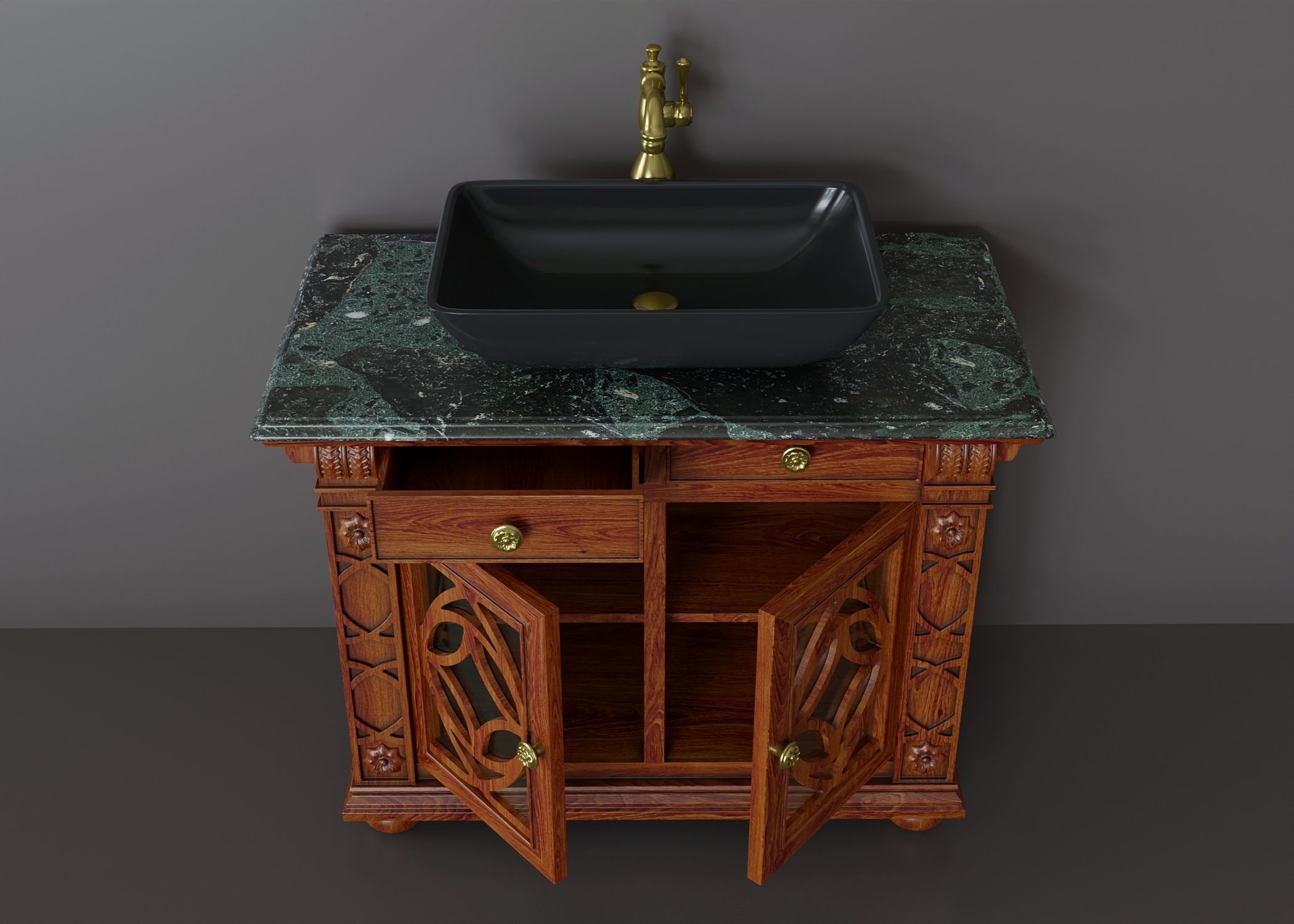 Wooden washbasin with marble 1 3D model_3