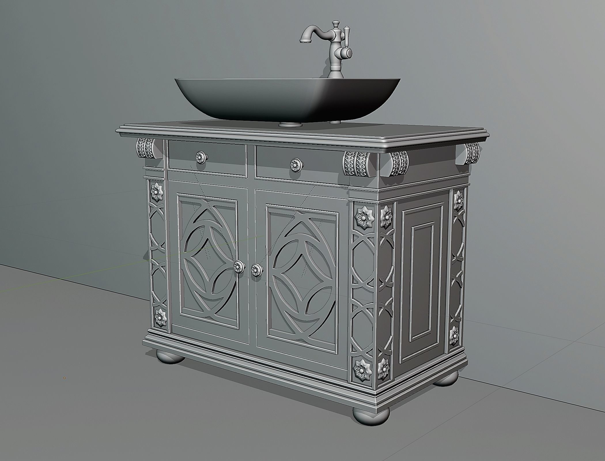 Wooden washbasin with marble 1 3D model_5