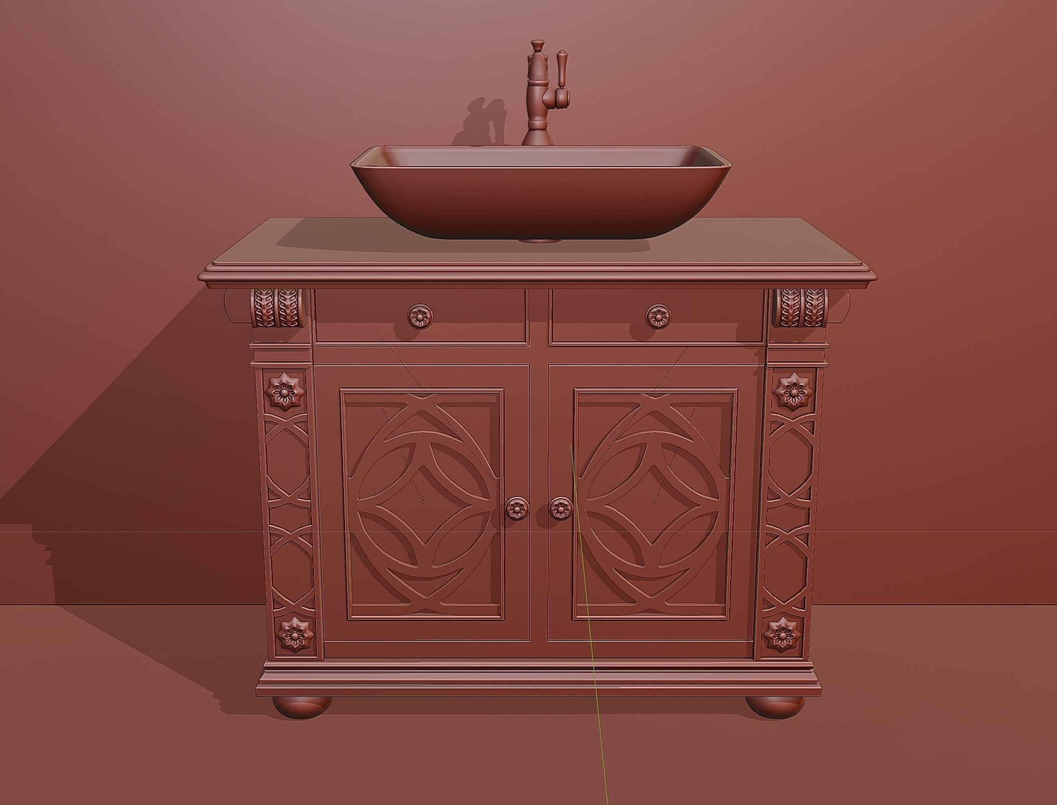 Wooden washbasin with marble 1 3D model_6