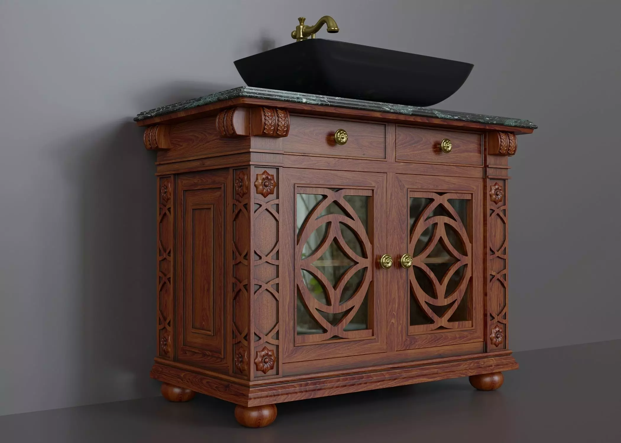 Wooden washbasin with marble 1 3D model_0