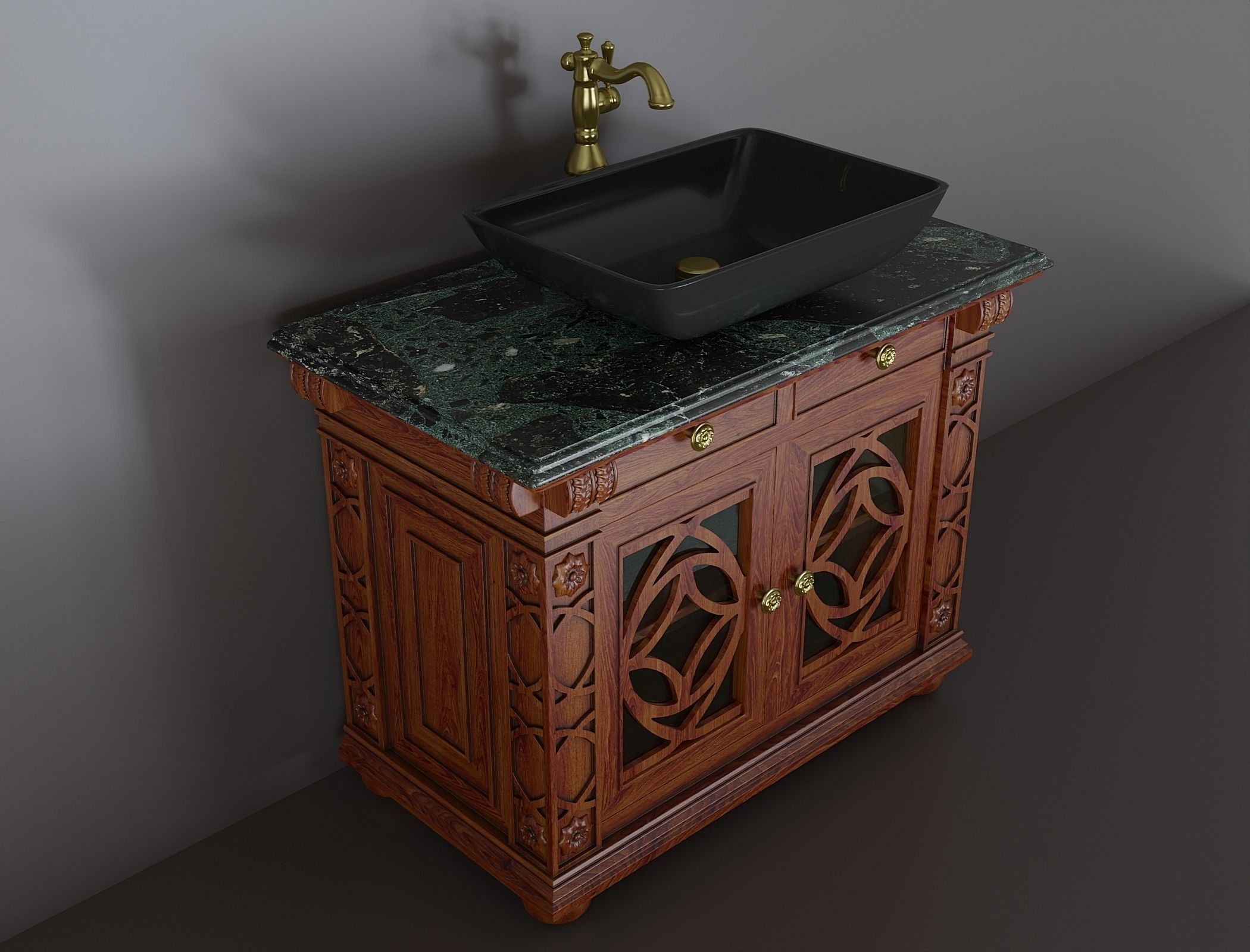 Wooden washbasin with marble 1 3D model_2