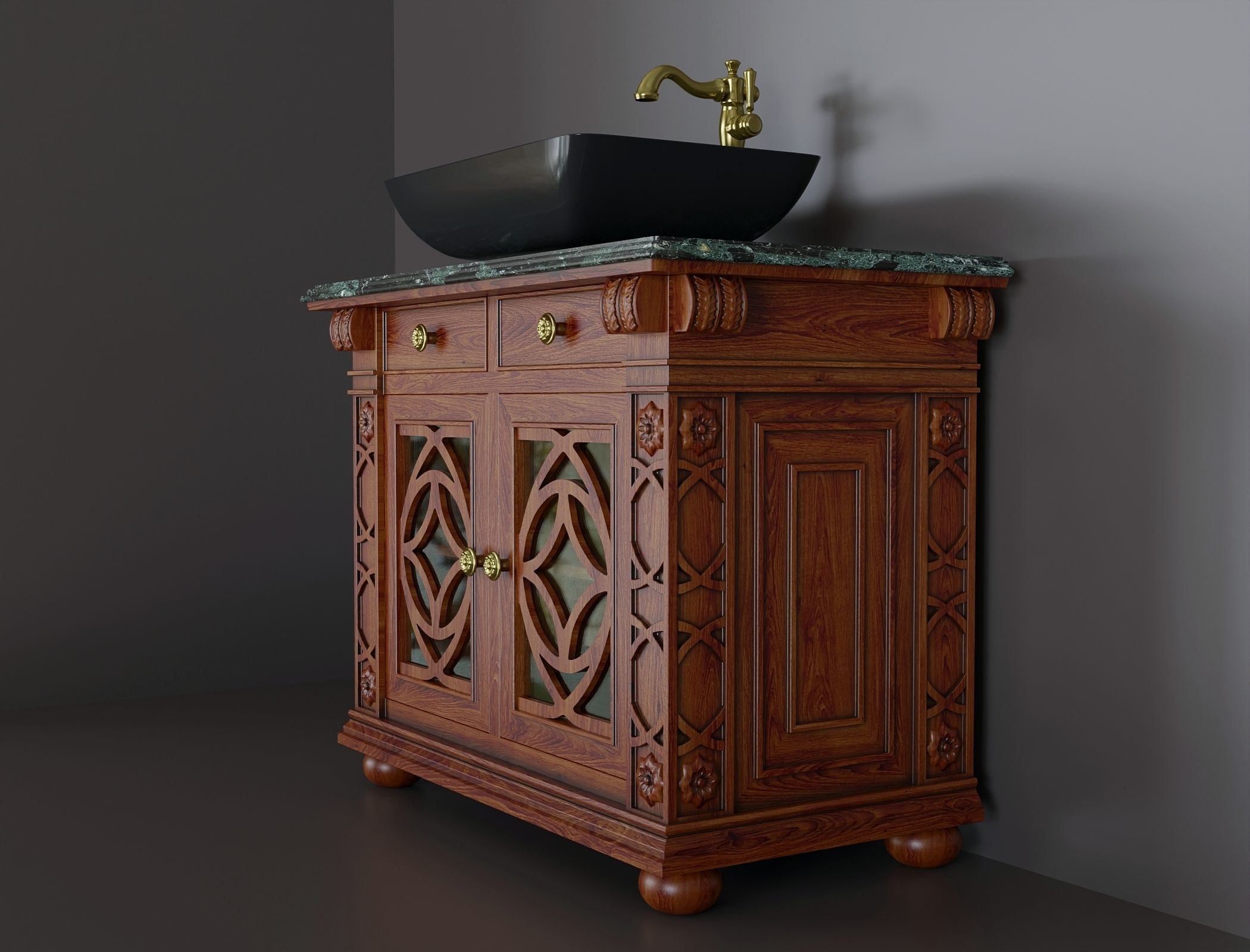 Wooden washbasin with marble 1 3D model_4