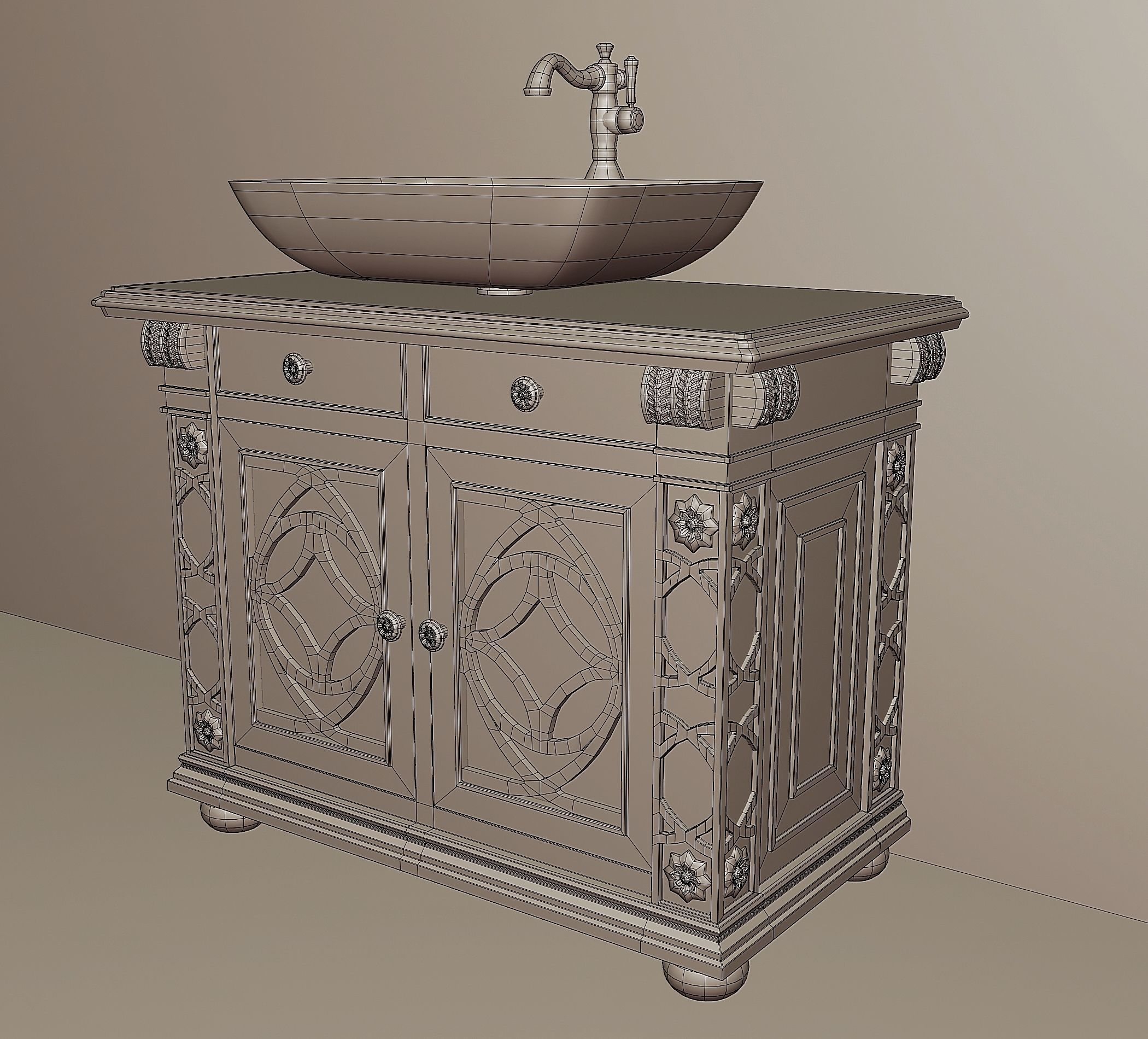 Wooden washbasin with marble 1 3D model_7