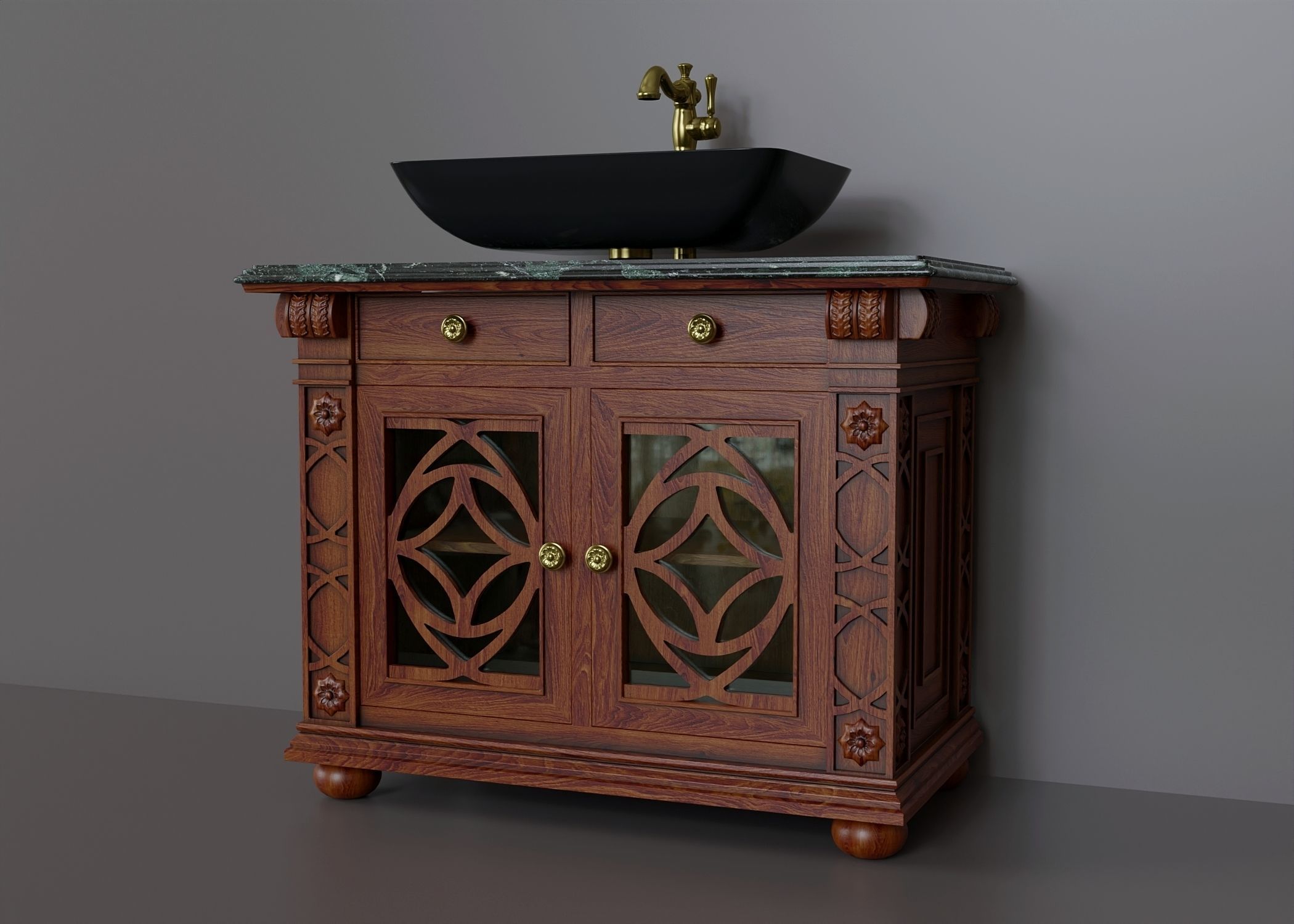 Wooden washbasin with marble 1 3D model_1