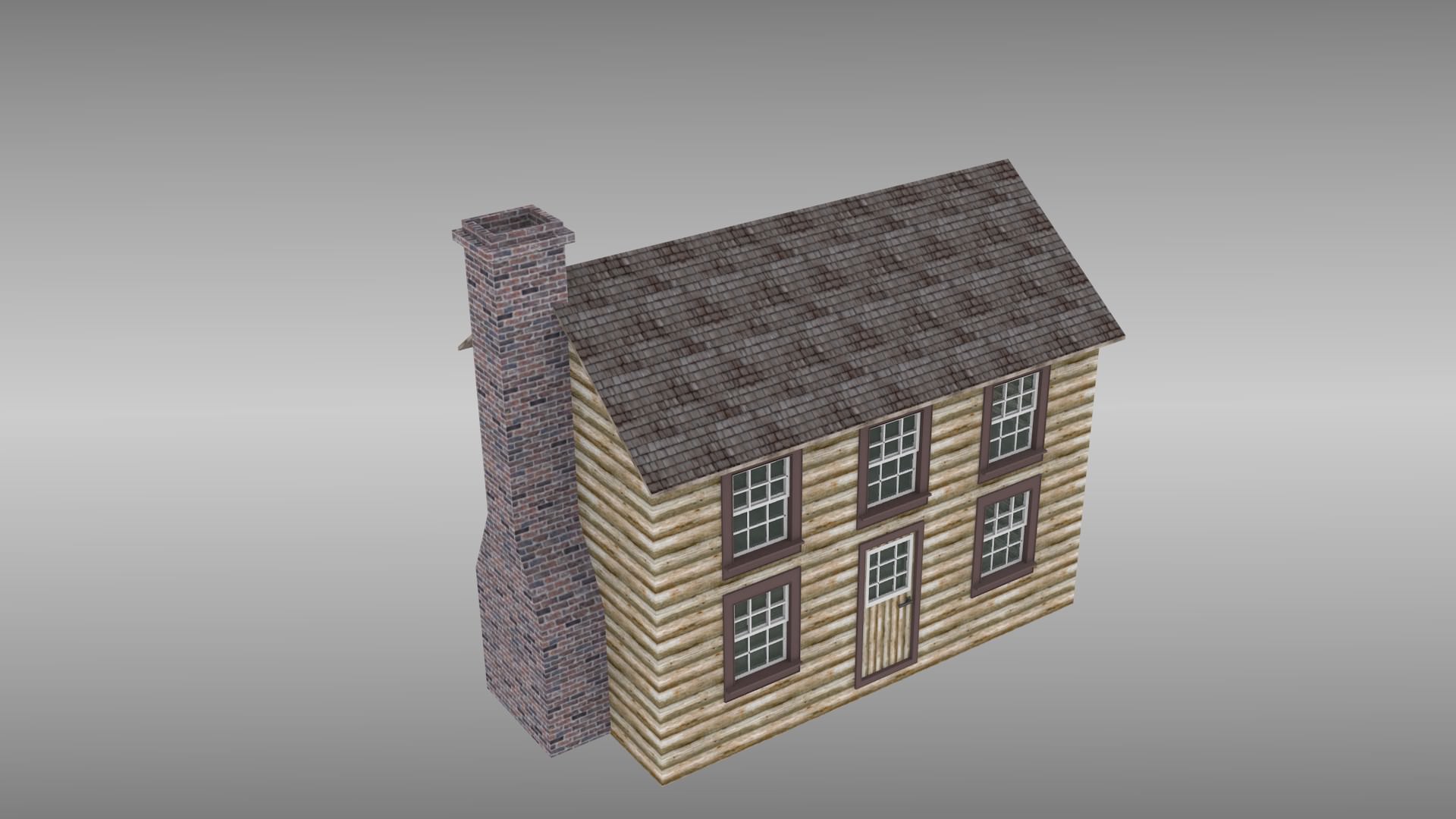 Cabin house with chimney 3D model_1