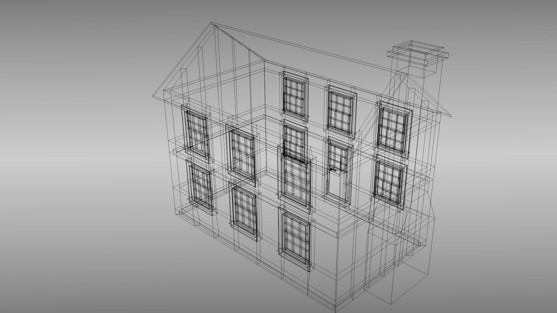 Cabin house with chimney 3D model_4