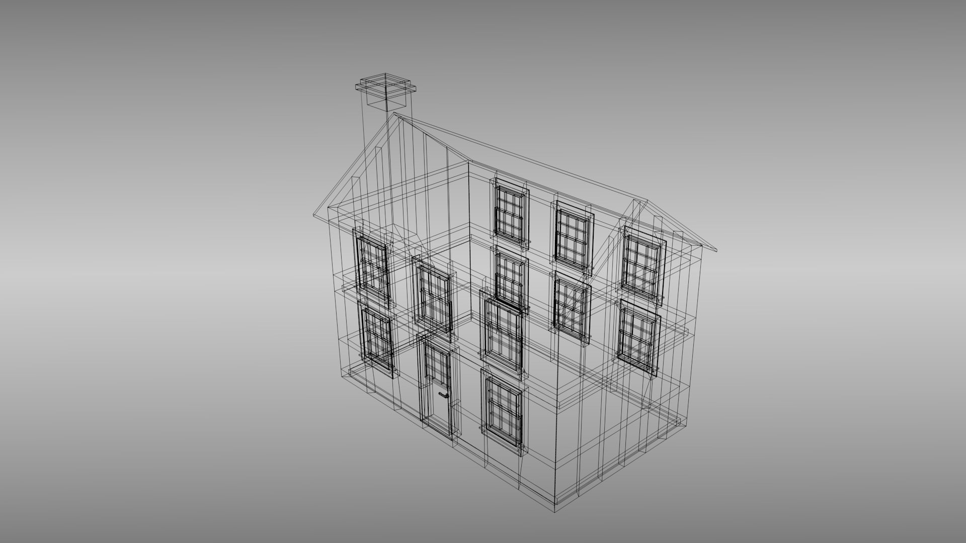 Cabin house with chimney 3D model_3