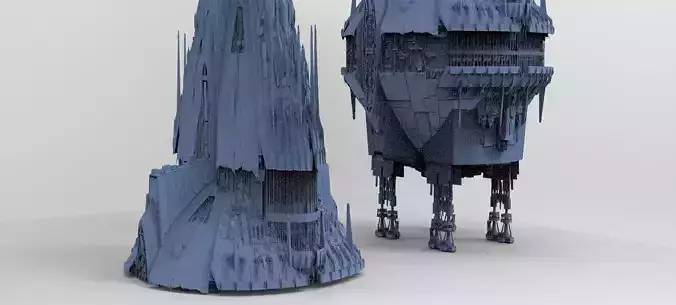 Sci-Fi Shuttle launcher moon base city 2 towers 3D model