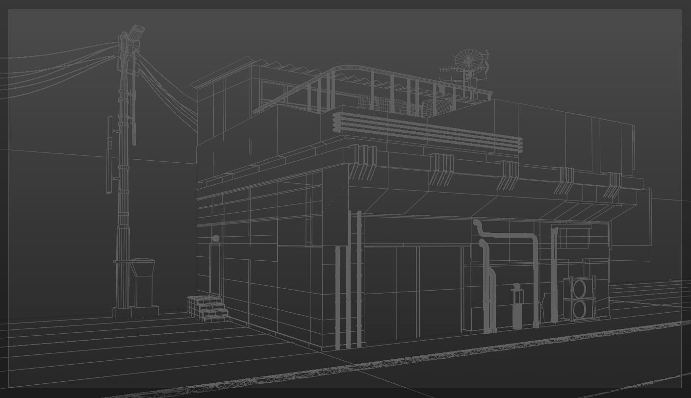 Game Ready Building with assets Low-poly 3D model_8