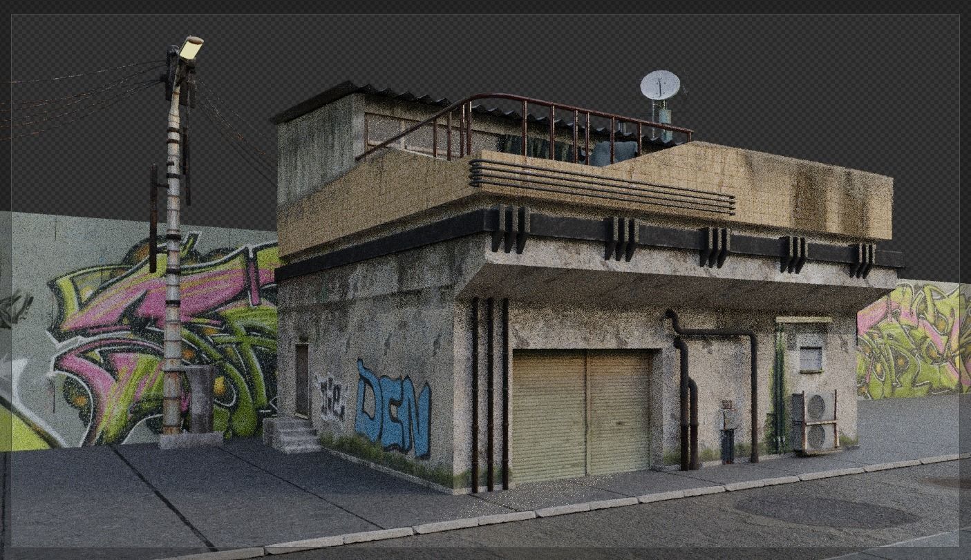 Game Ready Building with assets Low-poly 3D model_6