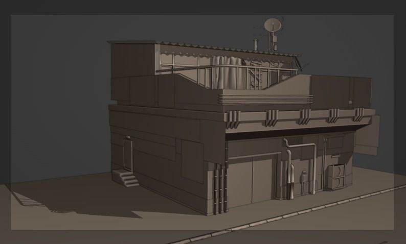 Game Ready Building with assets Low-poly 3D model_10