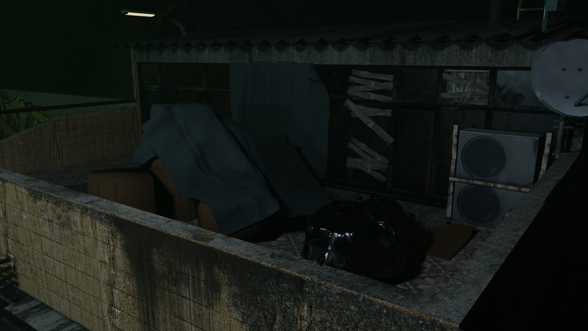 Game Ready Building with assets Low-poly 3D model_1