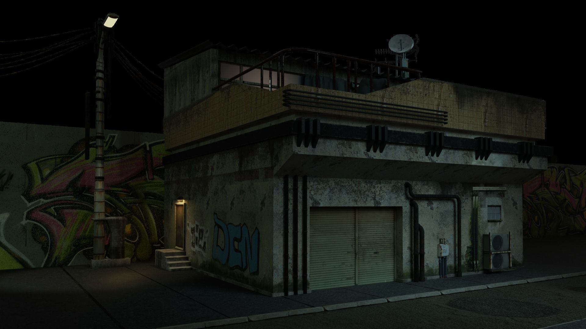 Game Ready Building with assets Low-poly 3D model_5