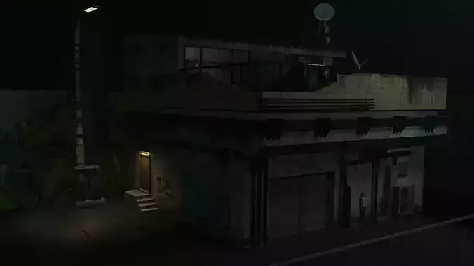 Game Ready Building with assets Low-poly 3D model